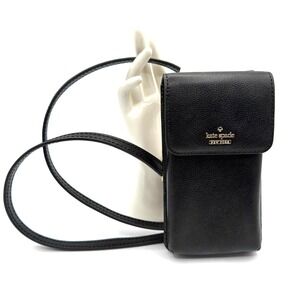 Kate Spade New York Staci North South Flap Crossbody Black‎ Leather Phone Wallet